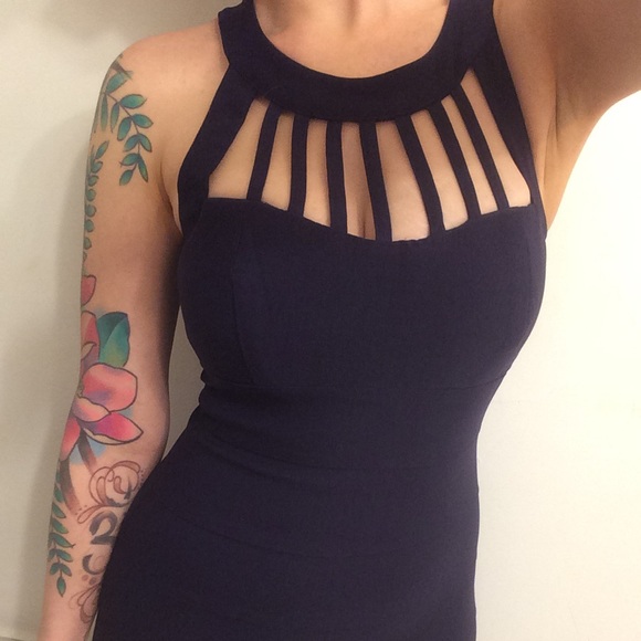 Trixxi Dresses & Skirts - Dark Blue Bandage Dress with Cage Neckline